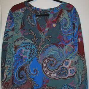 ZAC & RACHEL MULTI COLOR TEAL, BLUE AND BURGUNDY BLOUSE XL